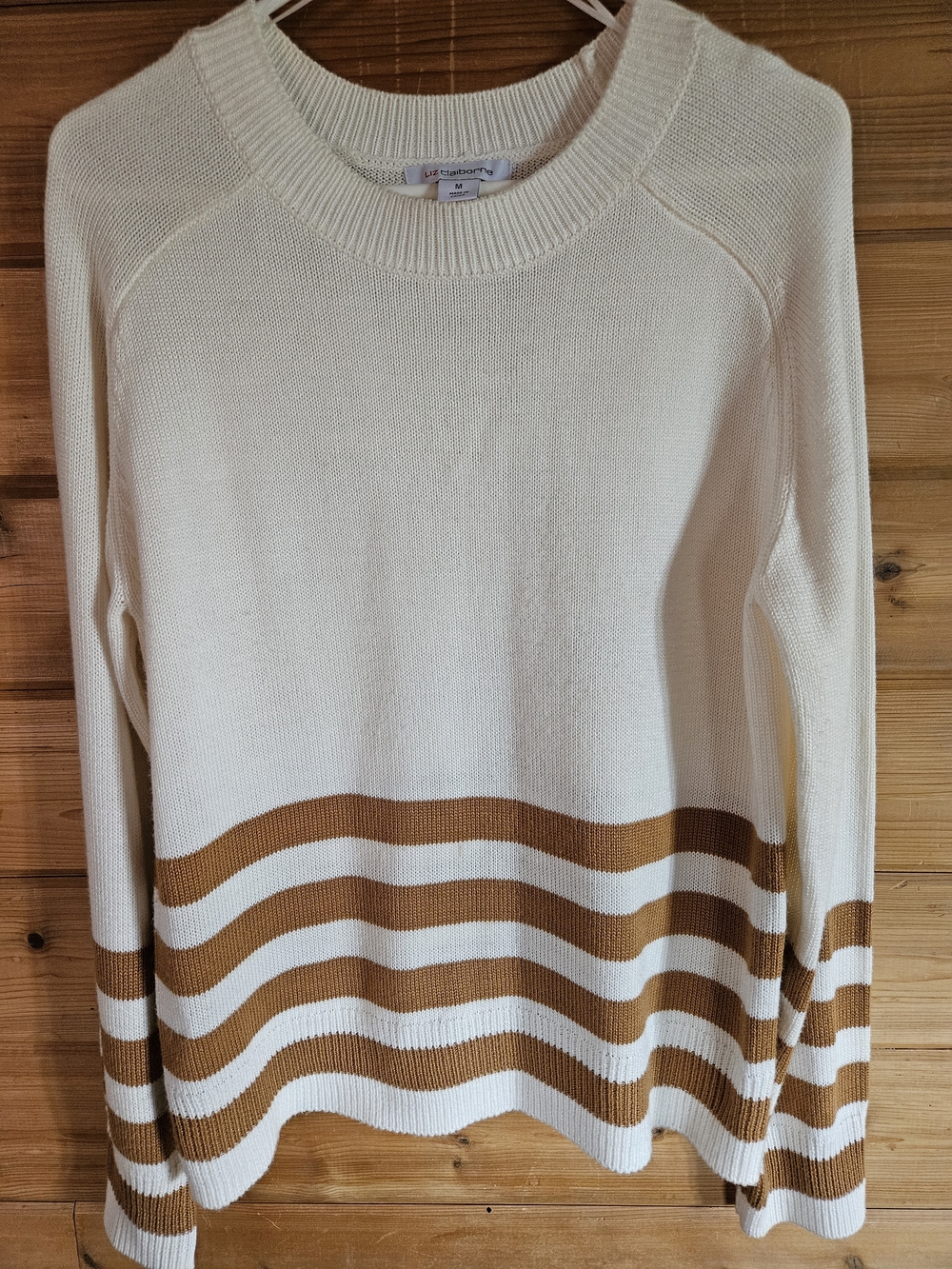 Liz Claiborne | Cream Knit Stripe| Crewneck Sweater| Medium